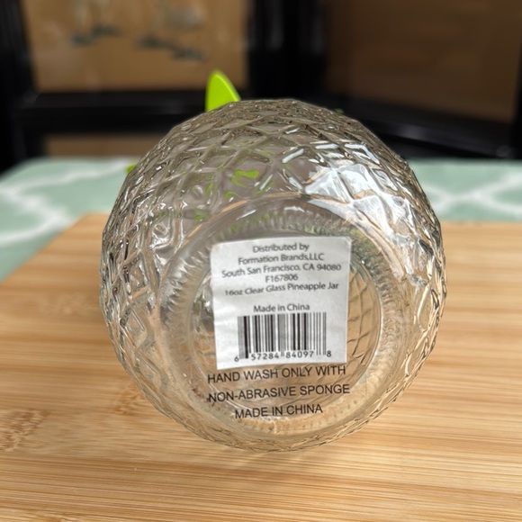 Pineapple Glass Drink Jar with Green Lid 16oz - Picture 2 of 7